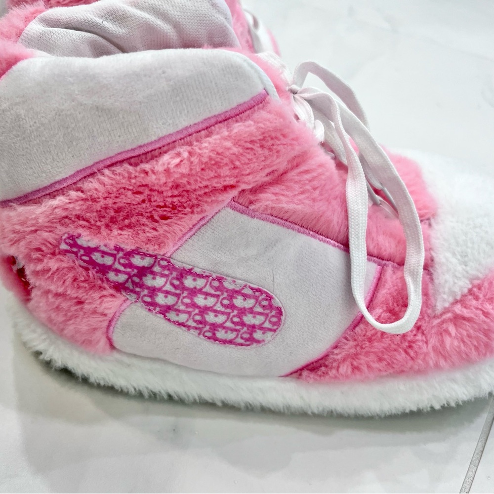 Pink and White Plush High-Top Slipper